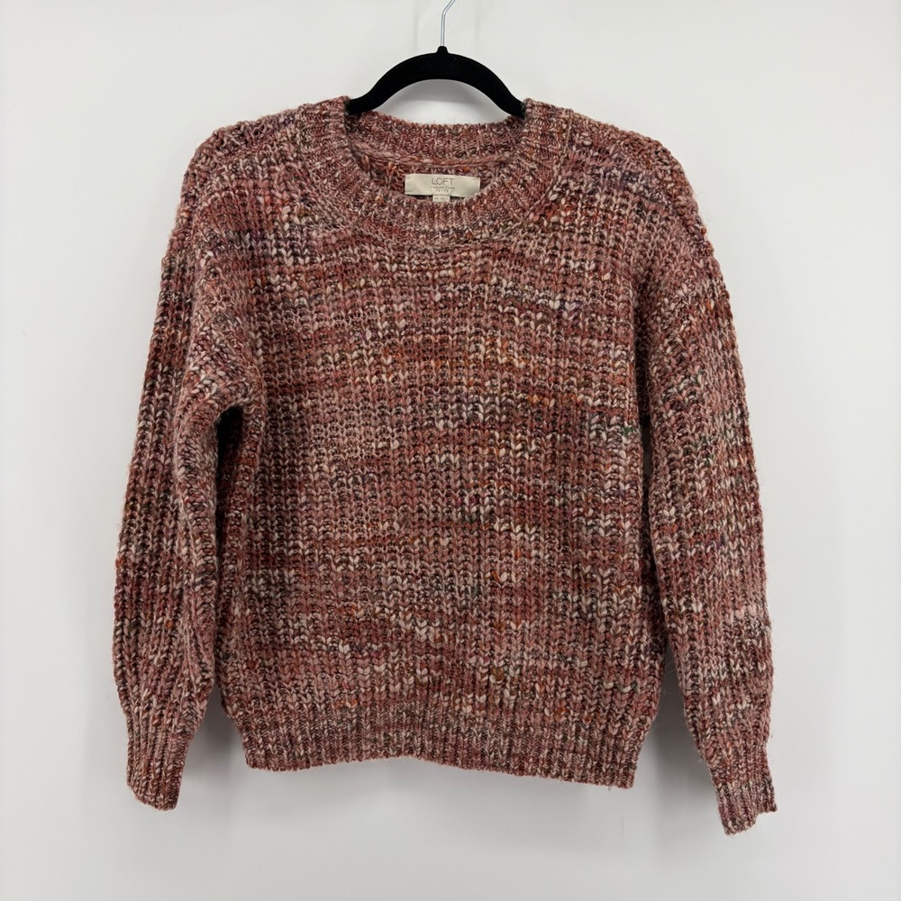 LOFT Petite Small Sweater Multicolor Italian Yarn Wool Blend Chunky Knit Cozy